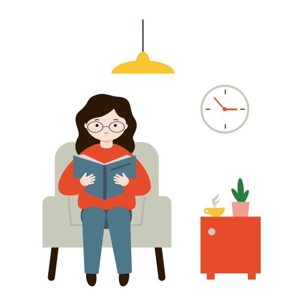 女孩坐在椅子上看书。一位年轻女子，手里拿着一本打开的书。图片下载