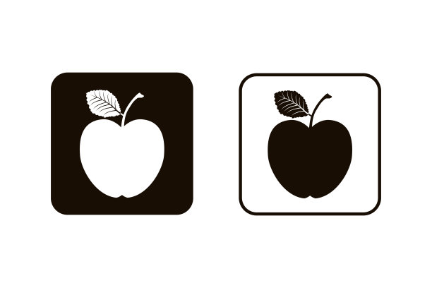 苹果图标的轮廓出现在黑白背景上图片下载