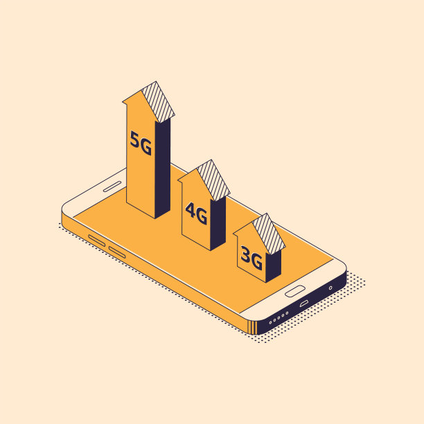 等距移动网络技术概念-智能手机，箭头显示3G, 4G和5G的速度。图片下载