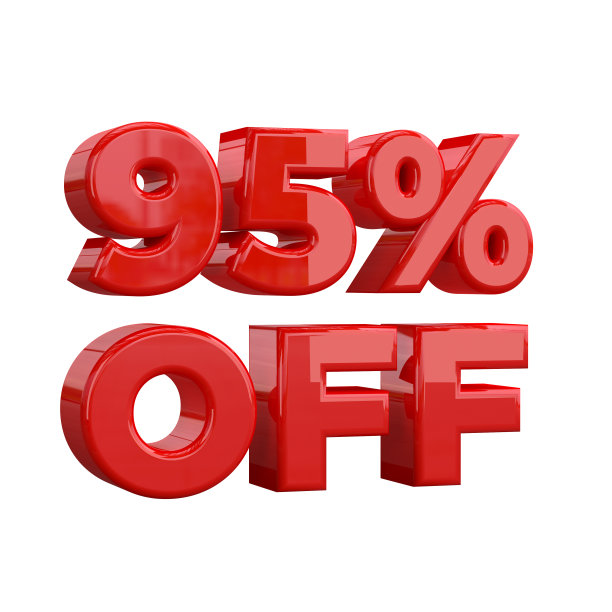 白底95%优惠，特价，优惠，特价。九五折促销广告横幅，标签和标签。图片下载