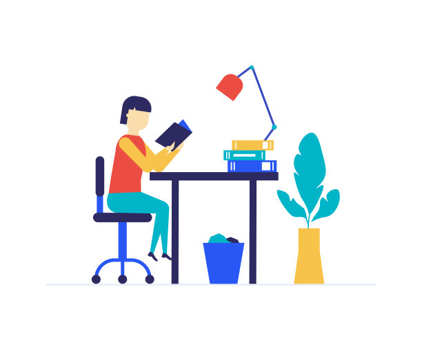 女孩学习-平面设计风格多彩的插图图片下载