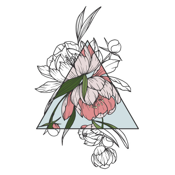 矢量花卉插图与牡丹花和三角形上的白色背景图片下载