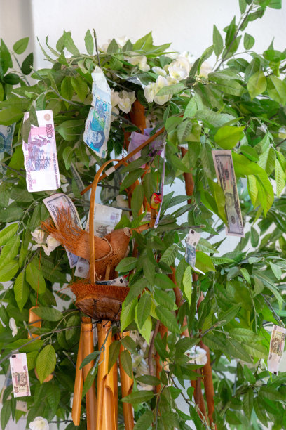 摇钱树的树枝上挂着各种各样的钞票图片下载