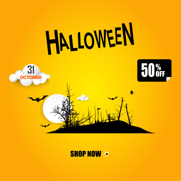 万圣节消息-平面lay和数字工艺风格矢量背景-节日事件横幅标志图片下载