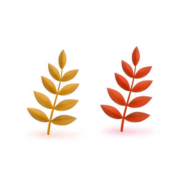 秋天的黄叶和红叶在纸艺上孤立在白色的背景上。图片下载