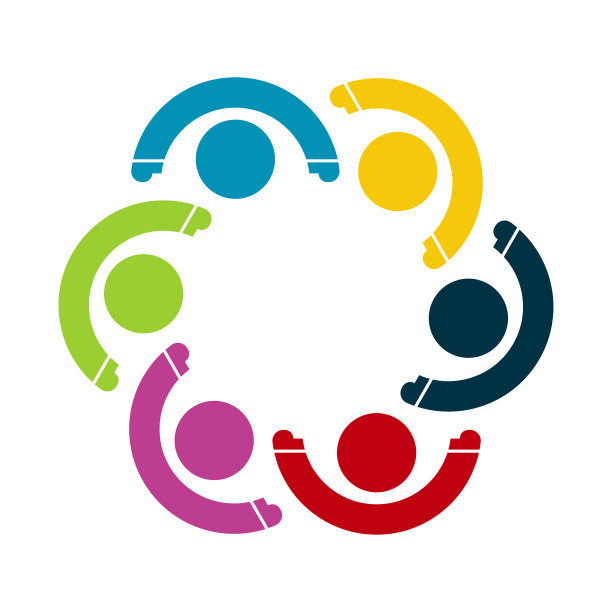 六个人围成一圈。手牵手。峰会的工作人员在同一间会议室开会。图片下载