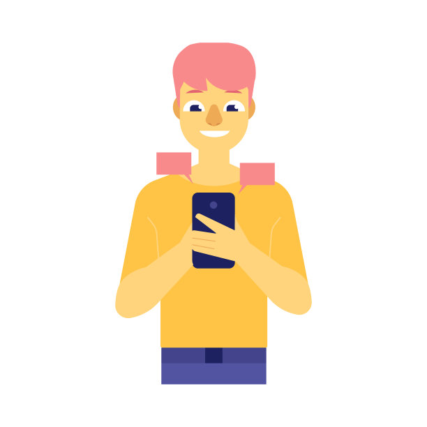 年轻男子在白色背景下用智能手机聊天。图片下载