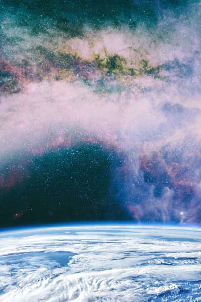 在黑色背景上闪耀着闪亮的蓝色恒星粒子运动，在宇宙空间背景下的星系星光星云。这张照片由美国宇航局提供图片下载