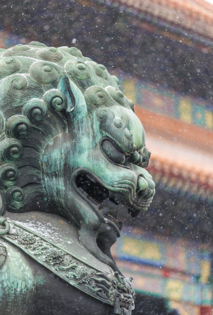 中国传统青铜狮子特写图片下载