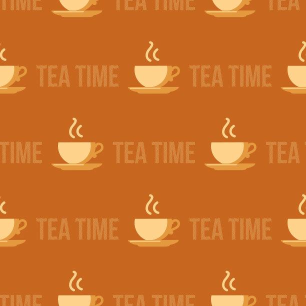 热气腾腾的茶杯和文字。无缝模式图片下载