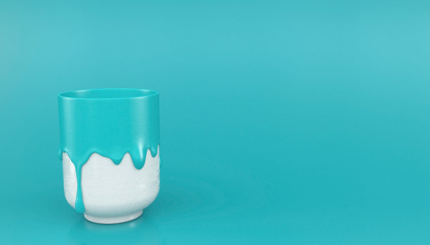 一个白色сup在蓝色的背景上涂着厚厚的蓝色水粉。单色蓝插图。带有拷贝空间的横幅。3 d渲染。图片下载