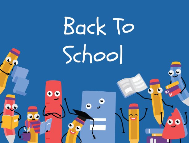 矢量回到学校海报与铅笔字符图片下载