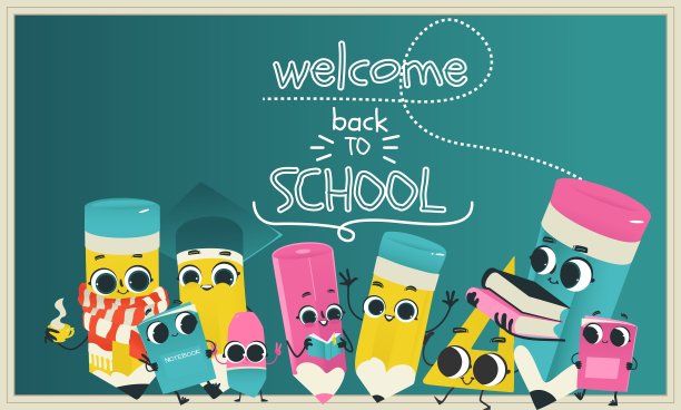 矢量回到学校海报与铅笔字符图片下载