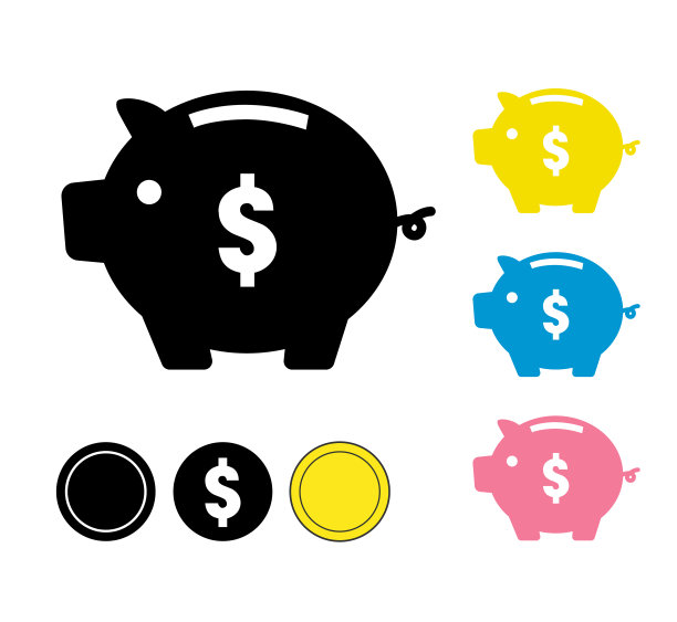 小猪银行和硬币图标设置图片下载