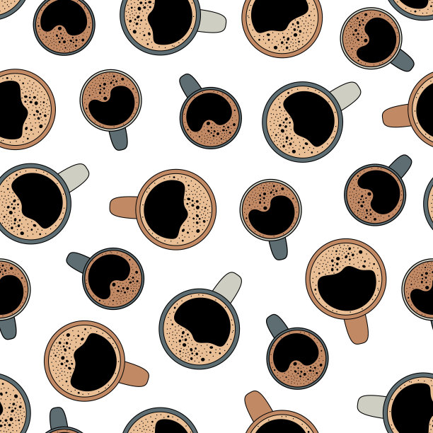俯视图咖啡杯无缝模式。咖啡馆菜单，商店或房子的背景。向量孤立的插图。图片下载