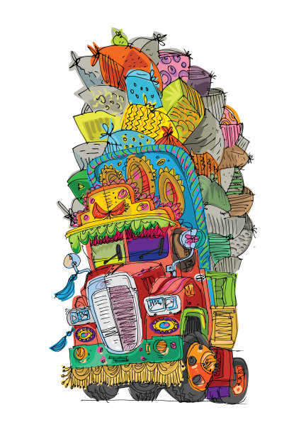 一辆老式超载的印度卡车。图片下载