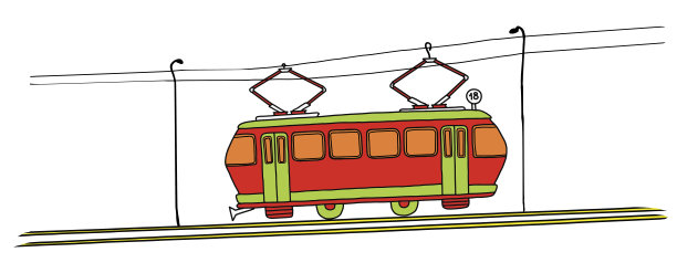 白色背景下的18号旧红色有轨电车。矢量图图片下载