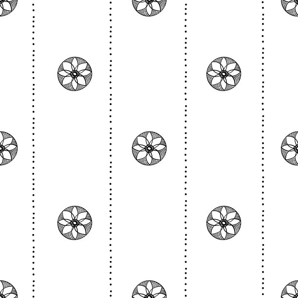 民族部落无缝图案背景，黑上白线圆形装饰涂鸦。手淹没曼荼罗印度亚洲壁纸矢量插图图片下载