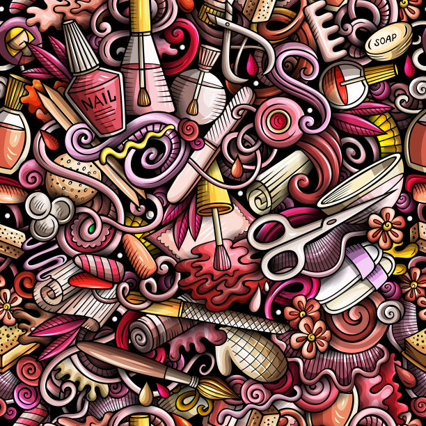 美甲手绘涂鸦无缝图案。指甲艺术背景图片下载