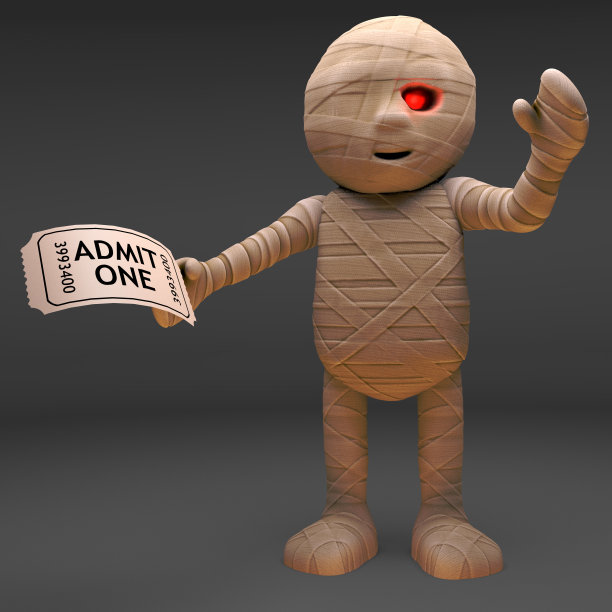 快乐埃及木乃伊怪物有门票展示，3d插图图片下载