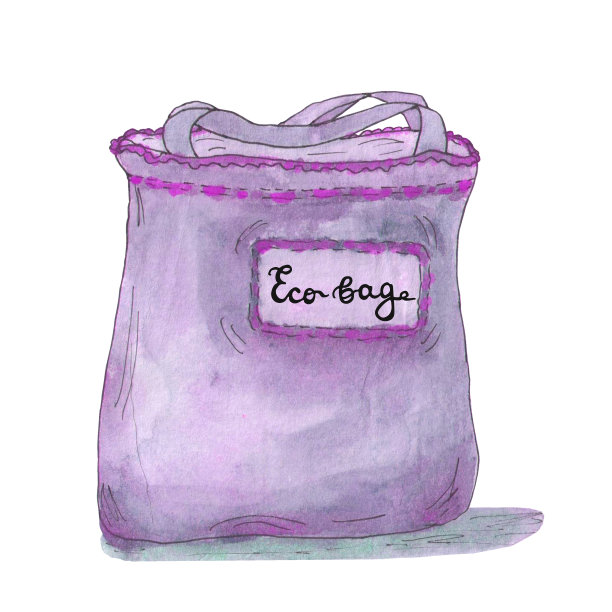 环保袋，午餐袋与处理和标签水彩素描带走插图图片下载