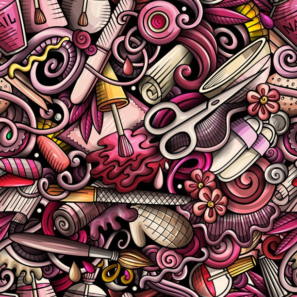 美甲手绘涂鸦无缝图案。指甲艺术背景图片下载