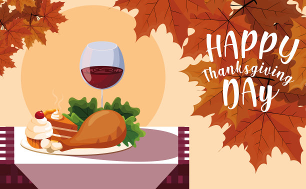 火鸡晚餐，杯中酒，桌上有蛋糕图片下载