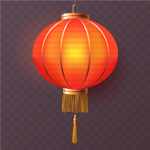 红色传统中国灯笼孤立在透明的背景。中国新年纸灯笼与黄金口音。亚洲风格的节日装饰元素。矢量插图。图片下载