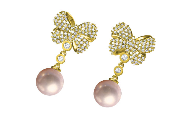 美丽的耳环上的白色背景，3D渲染。图片下载