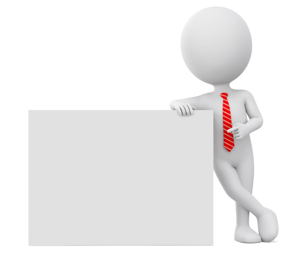 卡通人物商人在红领带指向一个空白的黑板。使插图。说明广告。图片下载