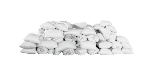 几个堆叠的白色袋子孤立在白色背景上。袋装粮食、肥料图片下载