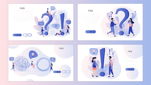 常见问题集的概念。隐喻的问题的答案。屏幕模板为手机智能手机，登陆页面，模板，ui, web，手机应用程序，海报，横幅，传单。现代平面卡通风格。矢量图图片下载
