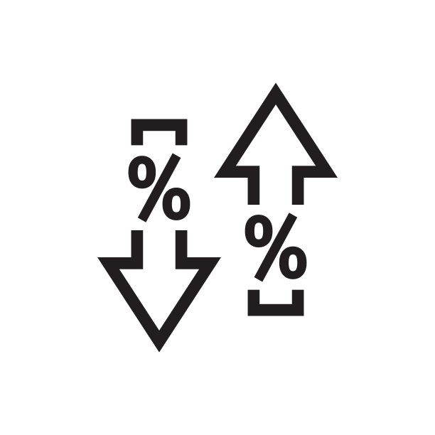 箭头向上和向下与百分比符号-网页黑色图标设计。交易所市场概念标志。增长和下降。矢量插图。图片下载