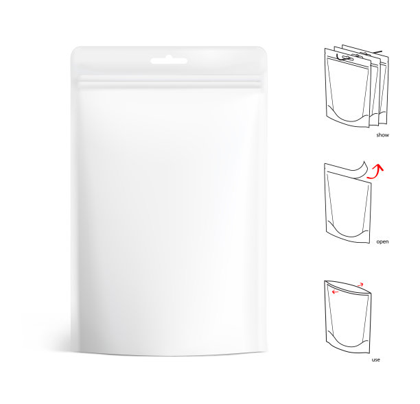 食品袋孤立在白色背景与信息图表。图片下载