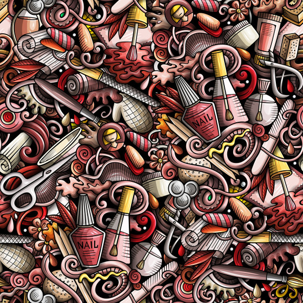 美甲手绘涂鸦无缝图案。指甲艺术背景图片下载