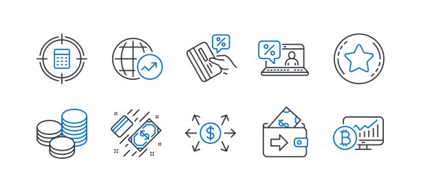 一套金融图标，如信用卡，忠诚之星，美元交换。向量图片下载