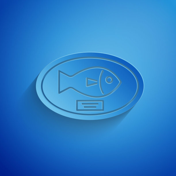 剪纸鱼奖杯挂在板上，图标孤立在蓝色背景上。挂在墙上的钓鱼奖杯。纸艺术风格。矢量图图片下载