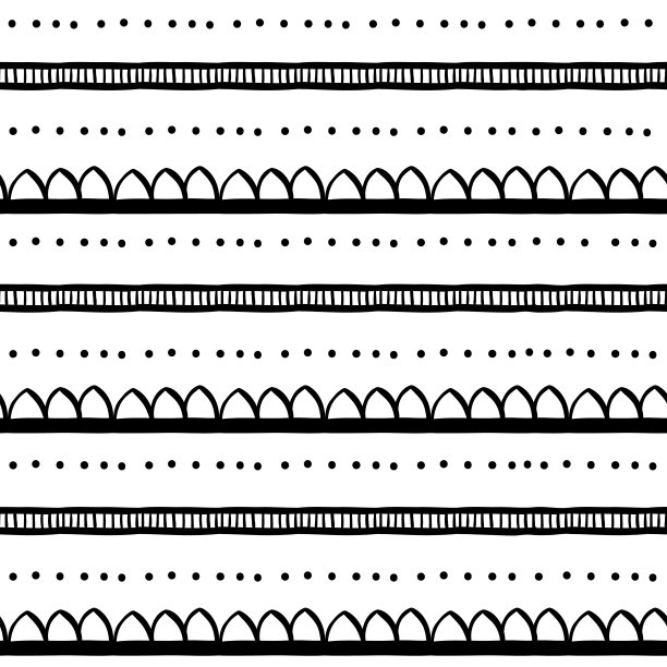 线条、条纹、点波西米亚图案的涂鸦无缝瓷砖，黄色、绿色、橙色、黑色矢量插图。条纹线条为几何民族纹饰，可重复使用图片下载