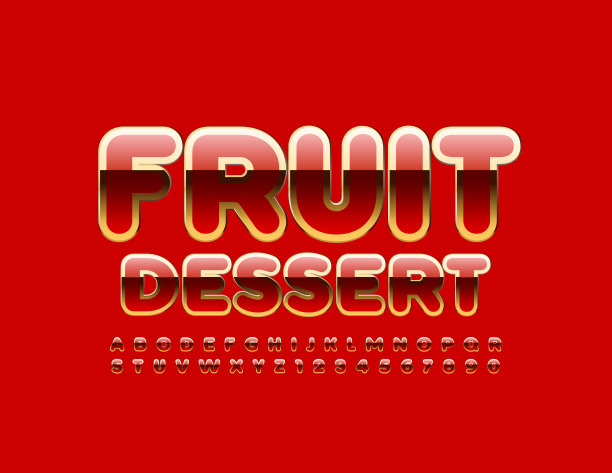 矢量别致的象征水果甜点。金色和红色字母和数字图片下载