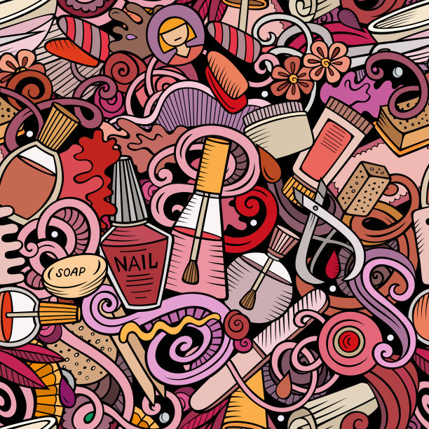 美甲手绘涂鸦无缝图案。指甲艺术背景图片下载