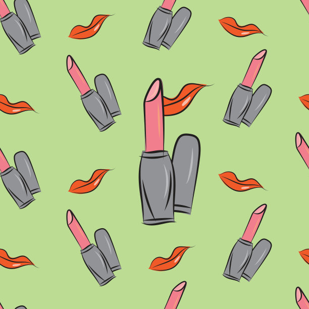 无缝模式与嘴唇矢量背景，手绘，化妆品和化妆的概念图片下载
