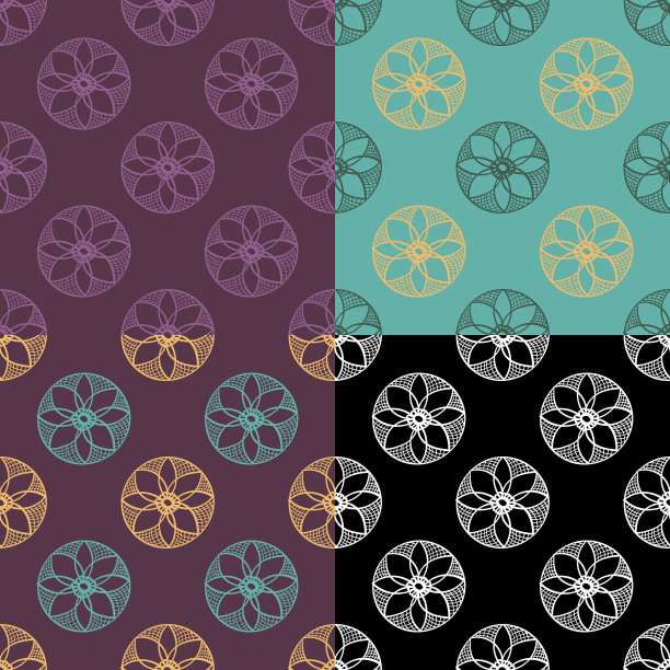 民族部落无缝图案背景，黑上白线圆形装饰涂鸦。手淹没曼荼罗印度亚洲壁纸矢量插图图片下载