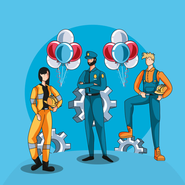 五一劳动节同工友们一起贴上快乐的标签素材图片