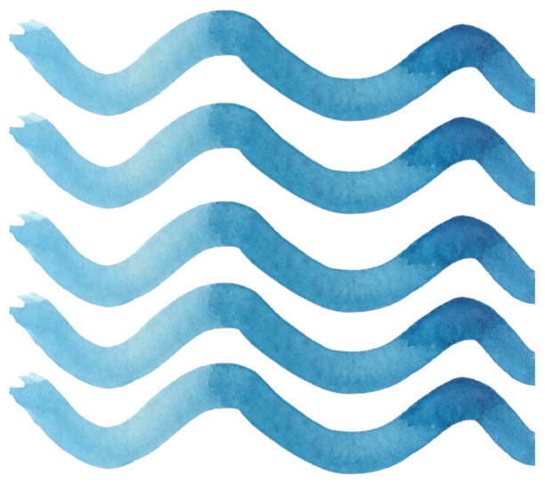 在白色背景上抽象的蓝色波浪线。水彩插图版画，明信片和墙纸图片下载