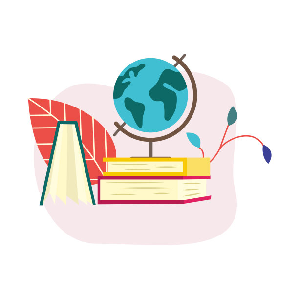 矢量平面地球仪与打开的书图标素材图片