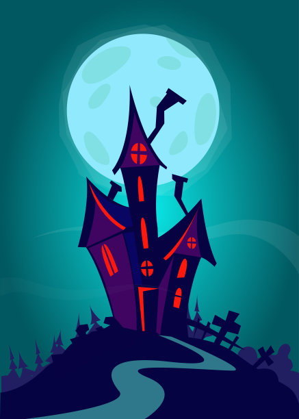 卡通恐怖的鬼屋。万圣节的矢量图图片下载