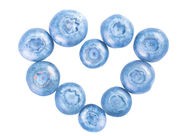 新鲜蓝莓心框架孤立在白色背景图片下载