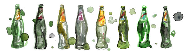 水彩柠檬水瓶子套装图片下载