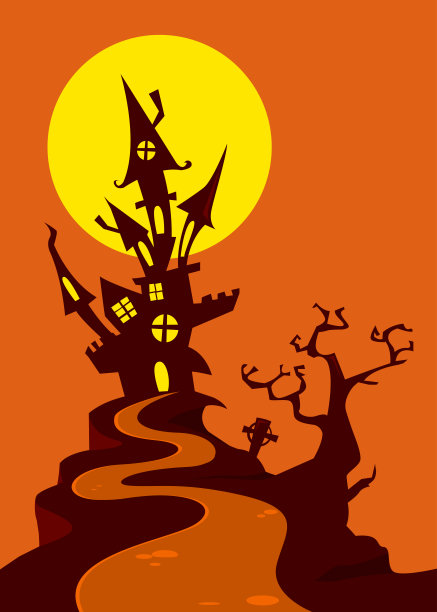 卡通恐怖的鬼屋。万圣节的矢量图图片下载