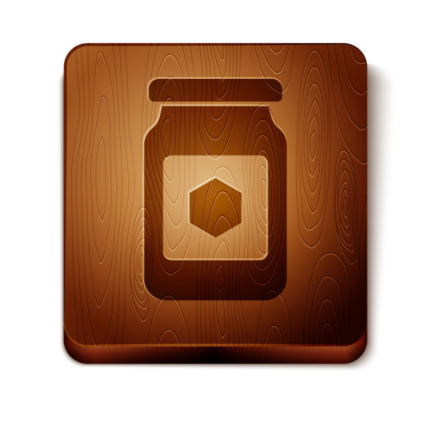 棕色的蜂蜜罐图标孤立在白色的背景。食物银行。甜天然食品的象征。木制方形按钮。矢量图图片下载